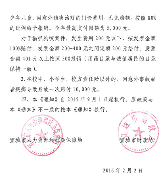 安徽省宣城市关于调整城镇居民大病保险有关政策的通知