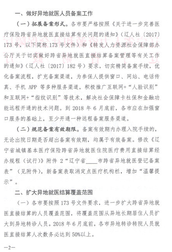辽宁省关于规范异地就医住院费用直接结算有关事项的通知 辽人社[2018]25号