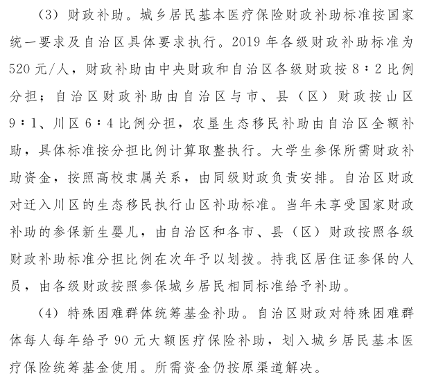 宁夏关于进一步完善城乡居民基本医疗保险自治区级统筹制度的意见（宁政规发〔2019〕4号）