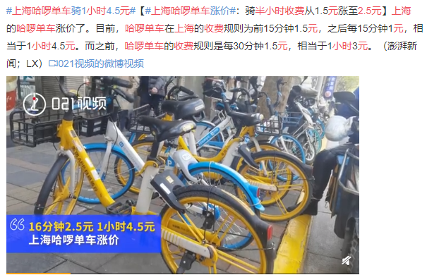 上海哈啰单车半小时收费2.5元，哈啰单车是哪个公司旗下的单车，共享单车概念股一览
