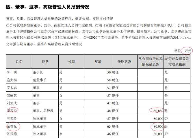 皖能电力2020年年报出错：高管薪酬单位误写 致高管总薪酬高达361亿元