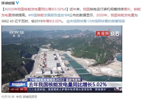 2020年我国核能发电量同比增长5.02%，核能发电量最多的国家是谁及核能上市公司