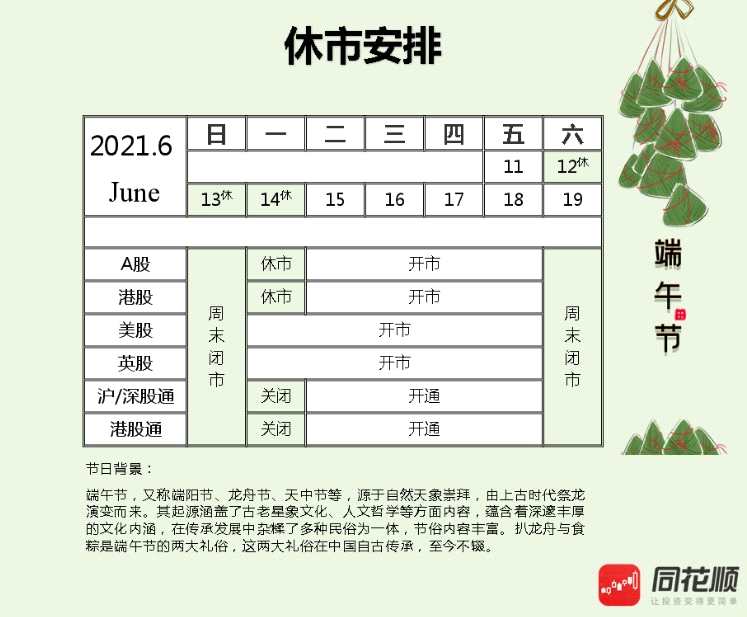 端午节期间主要市场休市安排一览!