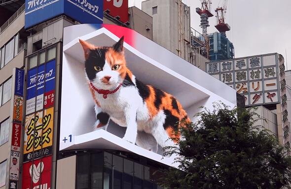 日本东京新宿现巨大3D猫咪，裸眼3D的主流技术及其优缺点是什么，裸眼3D概念股一览