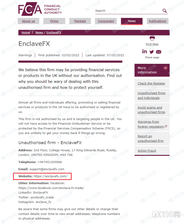 盈利就封号，EnclaveFX平台已被FCA警示！